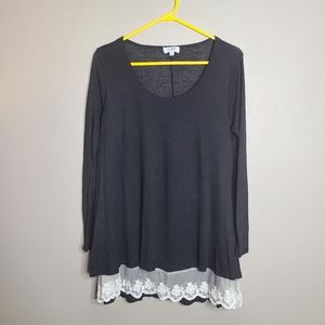 3/$10 Black Lace Bottom Long Sleeve Blouse